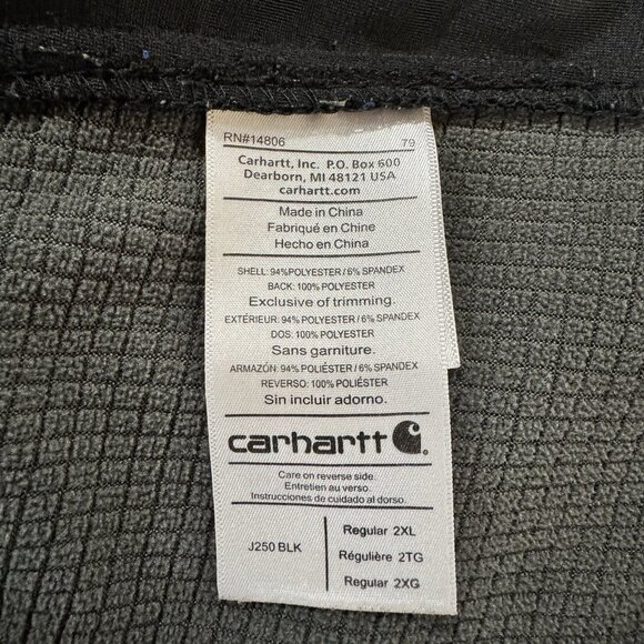 Carhartt Jacket Mens XXL Black Softshell Lined Water Wind Resistant Pockets J250 - Picture 6 of 10